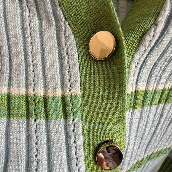 NWT Ramy Brook “Raya” Stripe Knit Button-front Sweater, in light blue and green - Picture 7 of 13